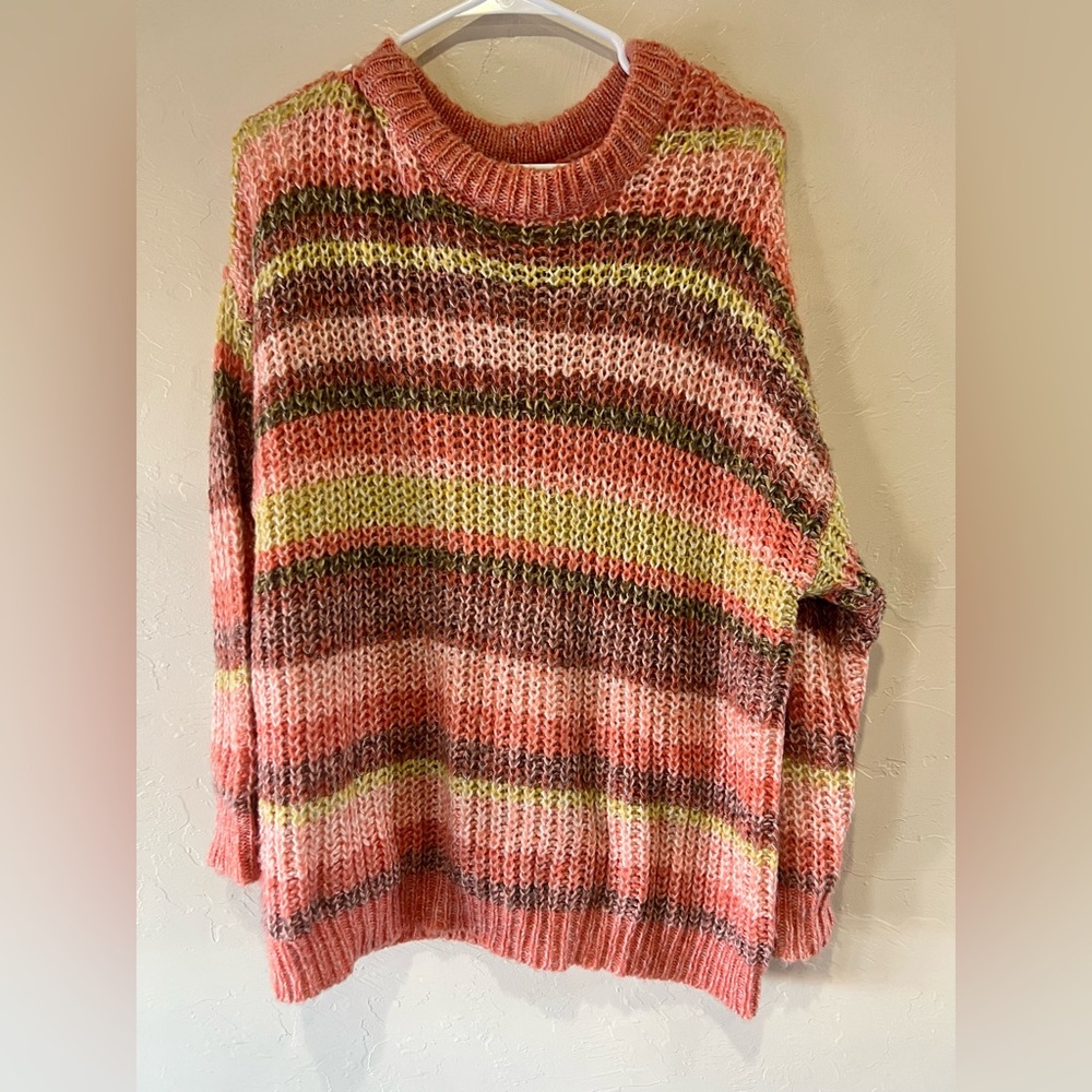 American eagle oversized fuzzy autumn color striped crewneck sweater Medium - Picture 1 of 8